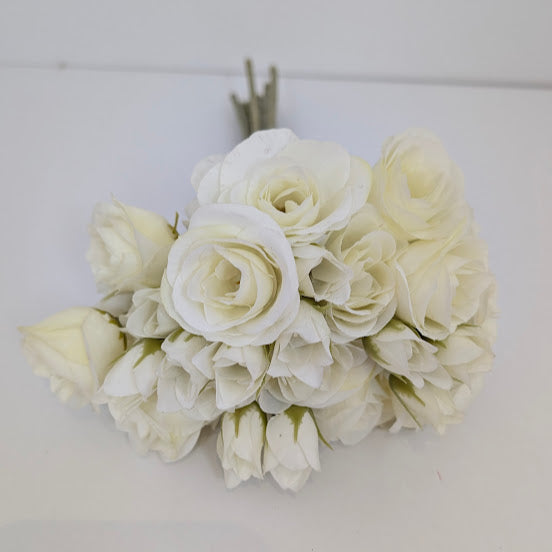 30cm MINI ROSE AND ROSEBUD BUNDLE ivory