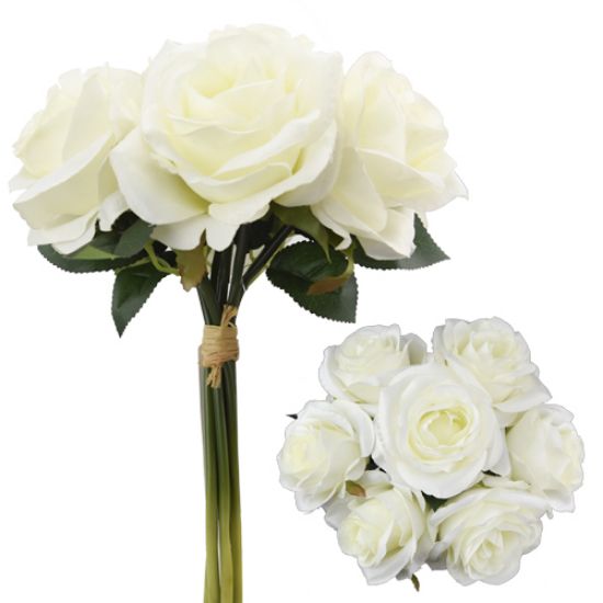 25cm LARGE OPEN ROSE BUNDLE (BUNDLE OF 7) IVORY