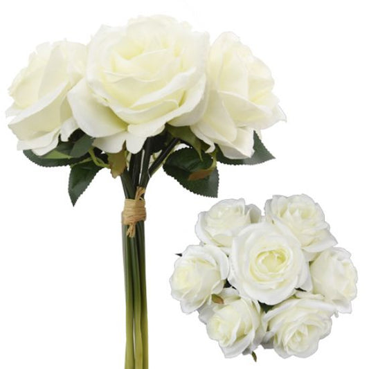 25cm LARGE OPEN ROSE BUNDLE (BUNDLE OF 7) IVORY