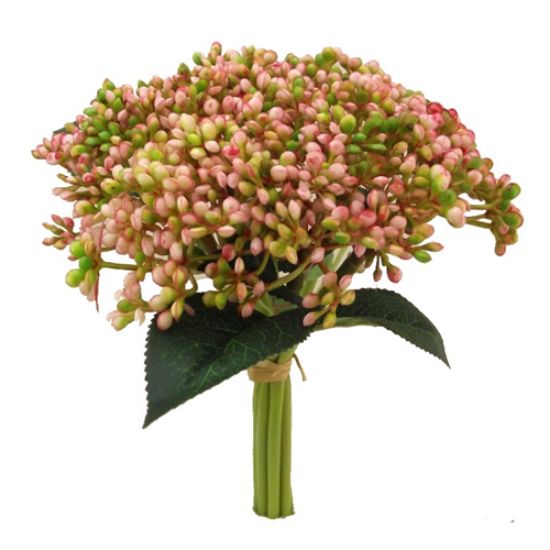 MINI PLASTIC BERRY BUNDLE (7 STEMS) PINK/GREEN