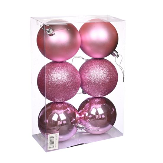 8cm CHRISTMAS BAUBLES ASSORTED BABY PINK X 6pcs