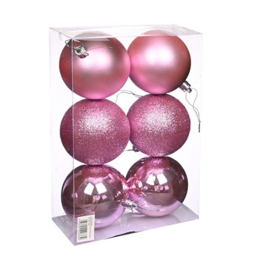 8cm CHRISTMAS BAUBLES ASSORTED BABY PINK X 6pcs