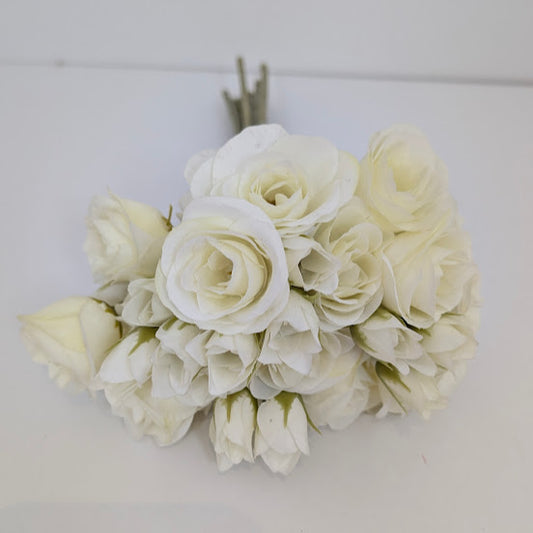 30cm MINI ROSE AND ROSEBUD BUNDLE ivory